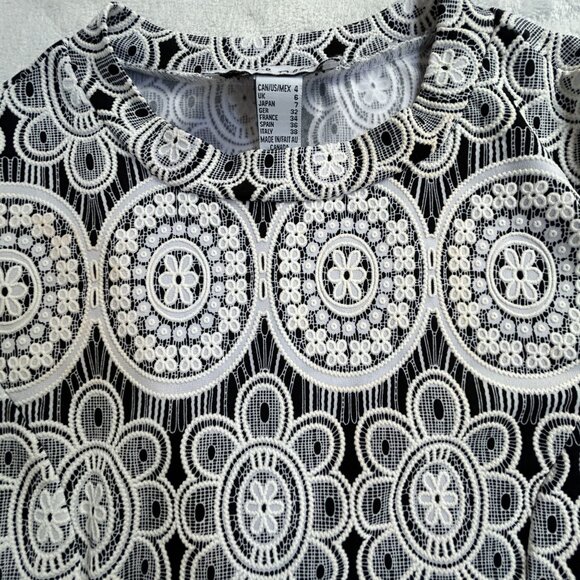 Joseph Ribkoff Womens Black & White Lace Floral Textured Top 3/4 Sleeve Size 4 - Picture 4 of 7
